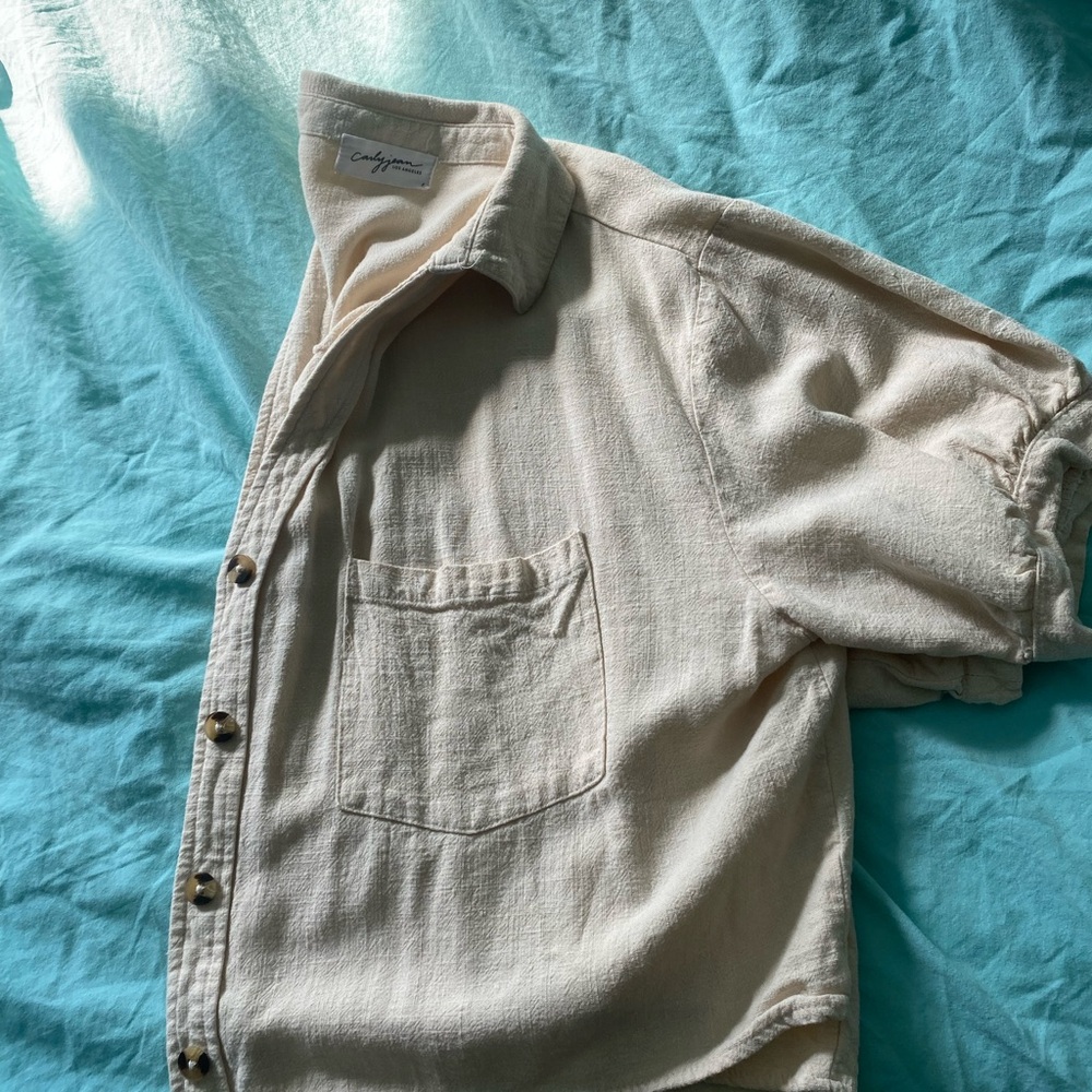 Carly Jean Los Angeles Light Beige Button Down Shirt - Picture 4 of 6